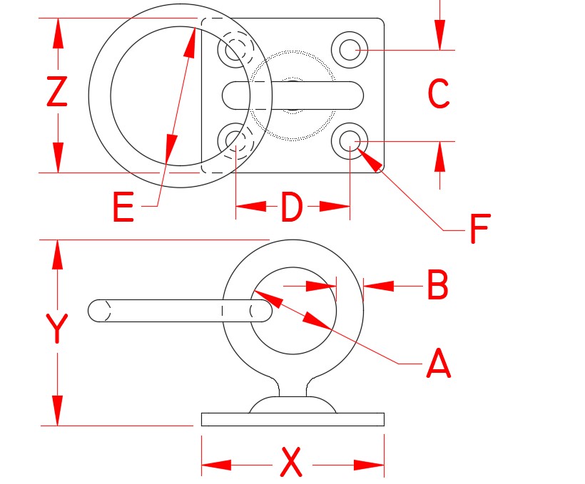 Stainless Steel Swivel Pad Eye with Ring, S3714-R005, S3714-R006, S3714-R008, Line Drawing